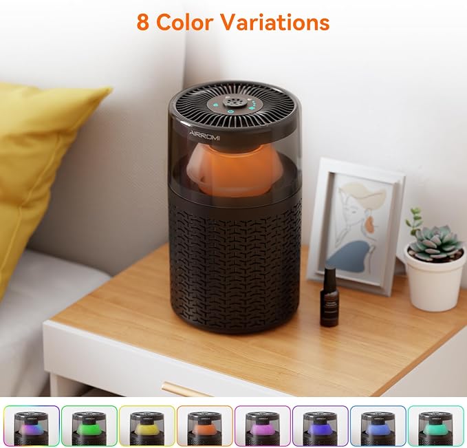 AIRROMI Pet Air Purifier for Home & Bedroom, HEPA Activated Carbon Filter, Removes Pet Dander & Odor, Allergies, Smoke, Hair, Night Light, Fragrance Sponge, Up to 658 ft², A2002 Black