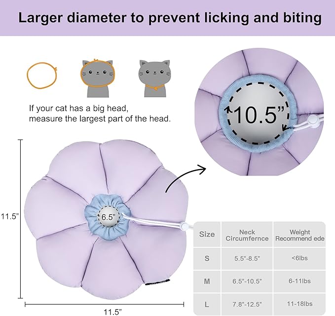 Cat Cone Collar,Cute Waterproof Cat Recovery Collar,Anti-Bite Lick Wound Healing Safety Elizabethan e Collar for Cats,Purple Flower All-Season Style…