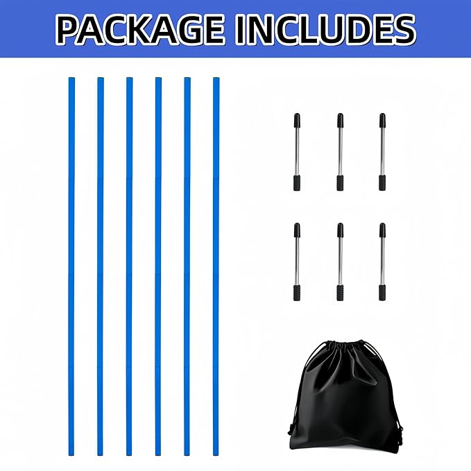 6 Pcs Soccer Agility Poles for Training, 5 FT Adjustable Speed and Agility Training Equipment for Football/Basketball/Horse/Dog Practice, Soccer Sticks with Steel Ground Nails Outdoors