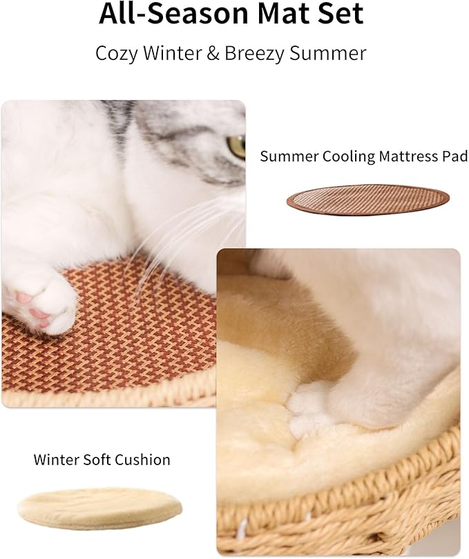Wood Cat Tree for Large Cats, Modern Cat Tree Tower with Wide Shelves Cotton Scratching Posts, Super Sturdy Base, Cozy Perches, and Interactive Toys for Indoor Kittens