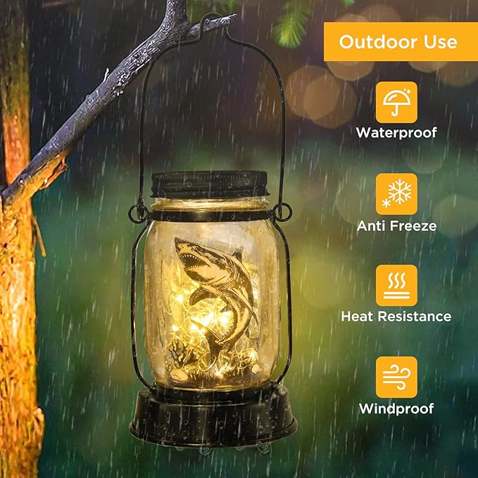 kyoryuger Shark Gifts for Women/Men Shark Solar Lanterns Dog Mom Birthday Jaws Lovers Lantern Animal Memorial Lights Solar Garden Decoration for Yard, Patio,Backyard,Porch Torches