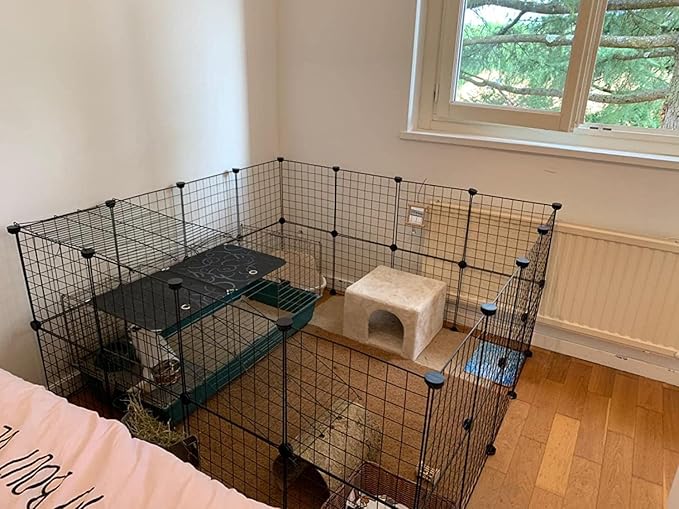 LANGXUN 16pcs Small Animal Playpen with Waterproof Mat, Pet Playpen, Rabbit Guinea Pig Cages, Puppy Kitten Playpen | Indoor & Outdoor Portable Metal Wire Yard Fence 13"x13"