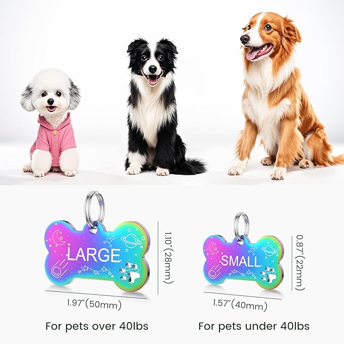 YEHANTI Dog Tags Personalized for Pets with Name Pattern Art Design - Engraved with Laser - Stainless Steel Cats Dogs ID Tags - Stylish Dog Collar Accessories (Paw Print Bone)