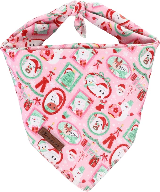 Christmas Dog Bandana–Adorable Happy Snowman Triangle Scarf for Small Medium Large Dogs, Soft Cotton Pet Bib for Winter & New Year, Adjustable Dog Kerchief