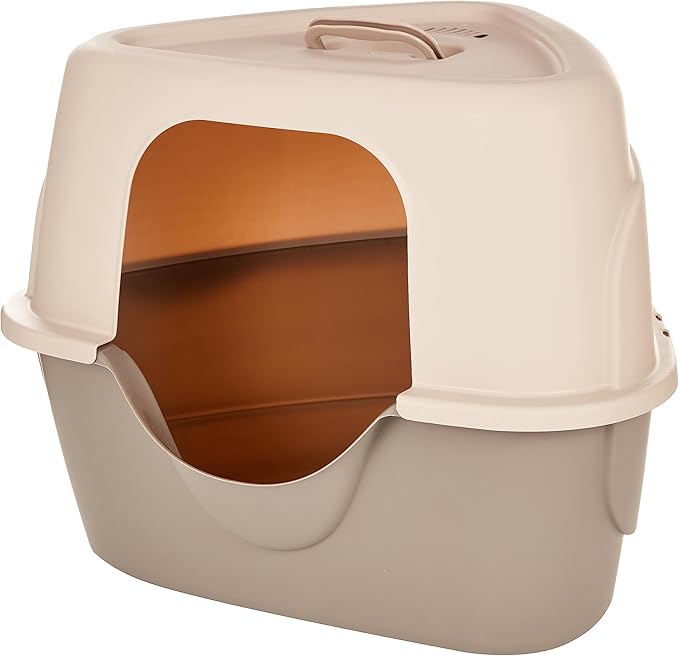 Amazon Basics Cat Litter Box with Lid, No-Mess, Enclosed Spacious Design with Odor Control, Charcoal Filter, 26" x 23" x 20", Charcoal