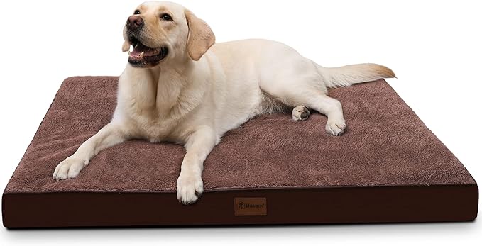 MIHIKK Waterproof Dog Bed Large Size Dog Orthopedic Pet Beds for Crate with Removable Washable Cover Egg-Crate Foam Pet Pad Mat with Anti-Slip Bottom, 36x27 Inch, Brown