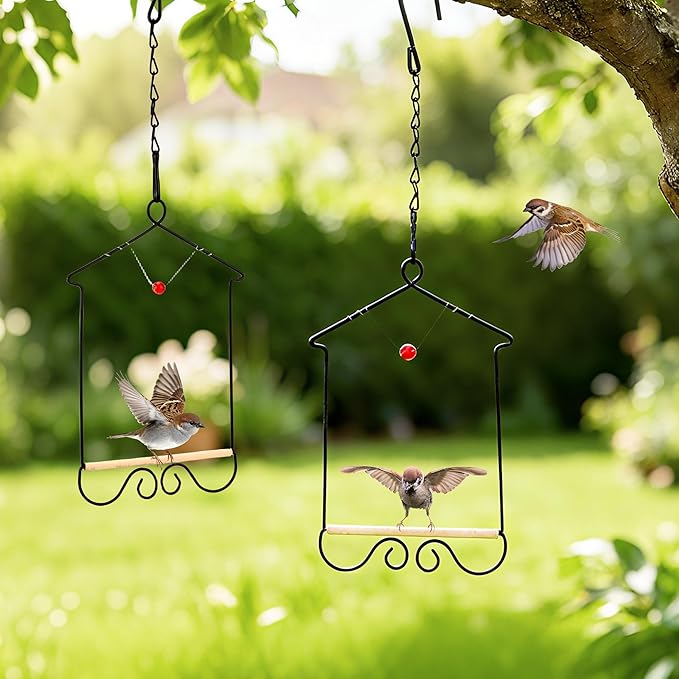 4PK Metal Frame Hummingbird Swings and Perches with Wooden Dowel Black Bird Swing Outdoor Bird Perch Humming Bird Swing