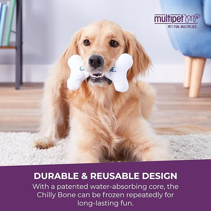 Multipet Chilly Bone Dog Toy - Vanilla-Scented Canvas Freezable Teething Toys - Frozen Toy for Chewing & Playing - Freezable Dog Toys (1 Count, 7”)