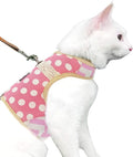 Cat Harness and Leash for Walking Escape Proof, Adjustable Cat Walking Jackets, Padded Stylish Cat Vest Polka Dot Pink, Large