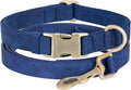Genuine Leather Dog Collar - Adjustable Pet Collar with Quick Release Metal Buckle, Soft Skin Friendly Real Leather Collar for Small, Medium, Large Dogs (Blue Collar + Rope, M：Fit 12-20" Neck)