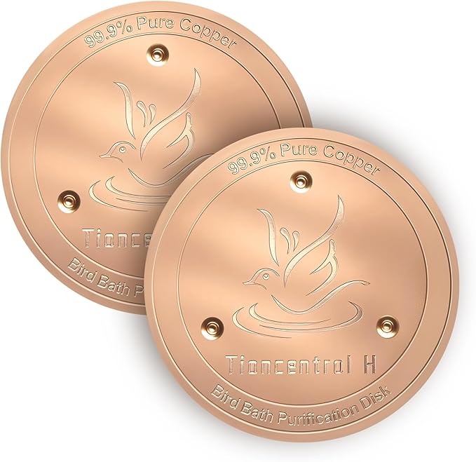 TIANCENTRAL H Bird Bath Copper Disk 2PCS-99.99% Pure Copper Cleaning Disk with Triple-Point Support 1mm Reinforced Water Purification Disk for Bird Baths,4 Inch