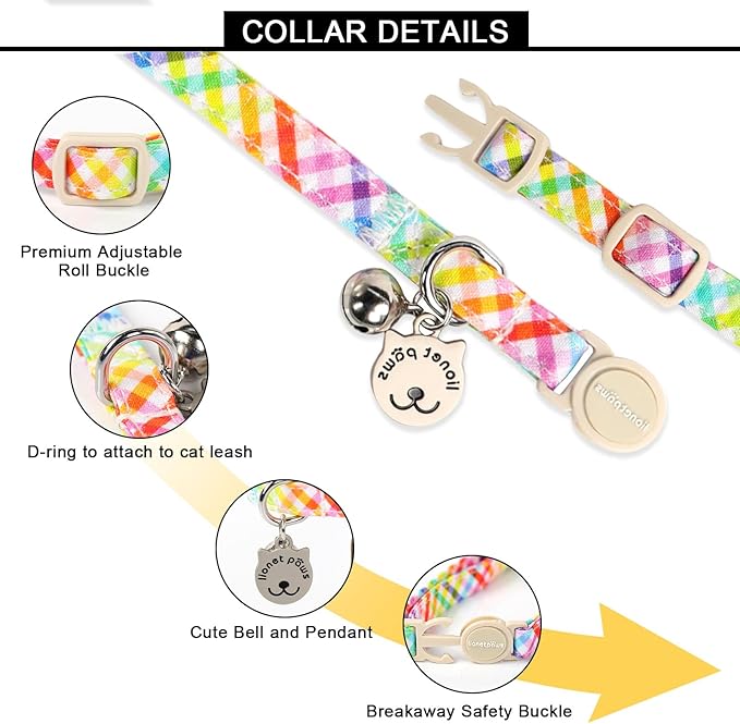 Lionet Paws 2pcs Pack Easter Cotton Cat Collar,Breakaway Buckle with Rabbit and Colorful Eggs Cute Adjustable Green Cat Kitten Collar,Ideal for Girl Cats Boy Cats