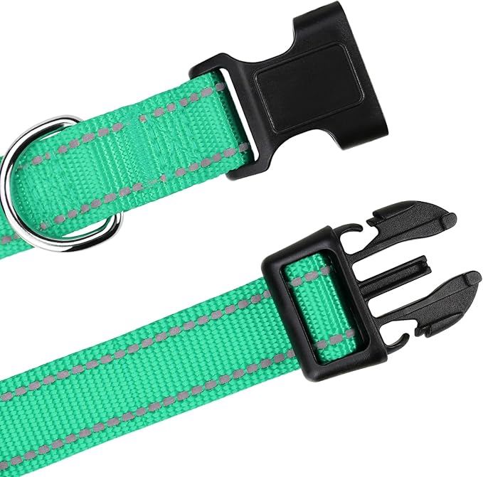 TagME Reflective Nylon Dog Collars, Adjustable Classic Pet Collar with Quick Release Buckle for Extra Large Dogs, Turquoise, 1¼" Width