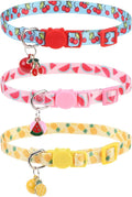 Breakaway Cat Collars with Bell & Cute Pendants, 3 Pack Safety Buckle Kitten Collars, Adjustable Pet Collar Ideal for Girl Boy Cats Puppy (Style A - New Fruit)