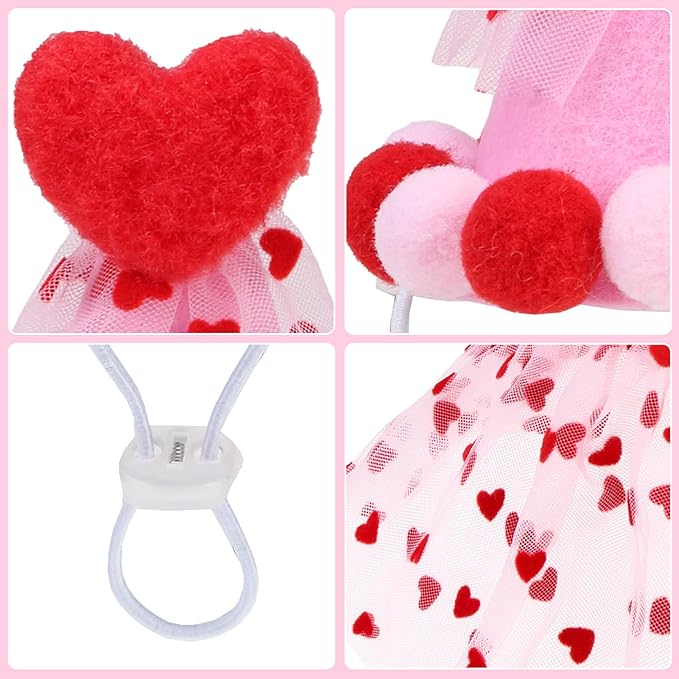 SCENEREAL Valentine's Day Cat Costume - Kitten Hat & Scarf Set, Pet Birthday Bandana Scarf Bib Holiday Outfit Party Accessories for Big Cats Puppy Small Dogs Animals