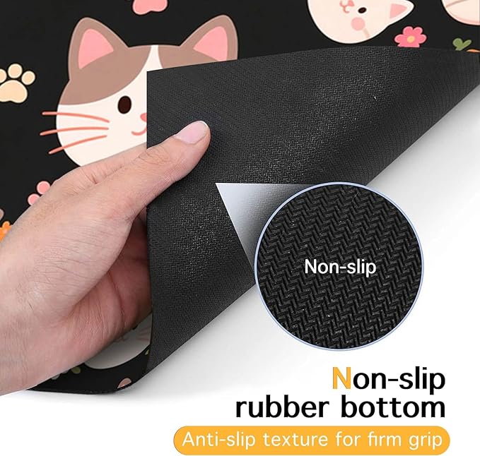 Cat Feeding Mat 24x16 inch Black Kitten Print Pet Bowl Placemat Non Slip Floor Mat for Food and Water Indoor Kitty Feeding Station Cute Meal Pad for Small Pets Kitchen Use