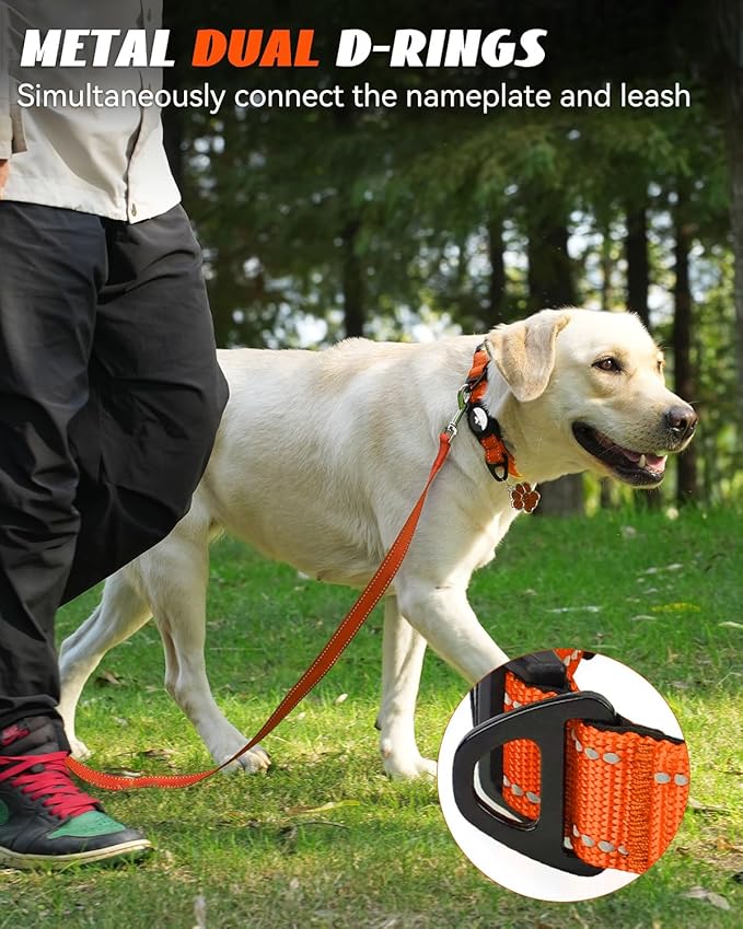 Joytale Airtag Dog Collar, Reflective Pet Collar with Waterproof AirTag Holder, Dual D-Rings, Soft Padded Adjustable for Medium Dogs, Orange, M