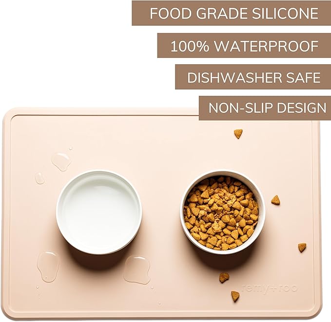 Remy+Roo Sand Silicone Dog Food Mat for Pet Bowl | 100% Waterproof | Non-Slip | Dishwasher Safe
