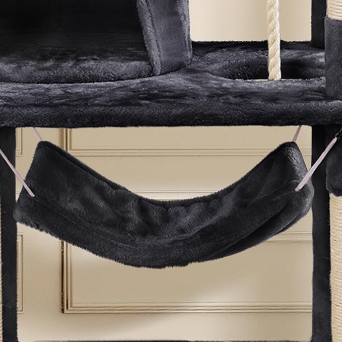 Topeakmart 62.2 inches Cat Tree, Cat Tower w/Double Condos, Scratching Posts & Hammock, Cat Activity Tree Kitten Play House, Black