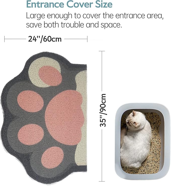Cute Cat Litter Mat 35”x24”, Litter Box Mat, Litter Trapping Mat, Soft on Kitty Paws, Easy Clean, Anti Slip, Pet Accessories, Door Floor mats - Grey Pink90*60