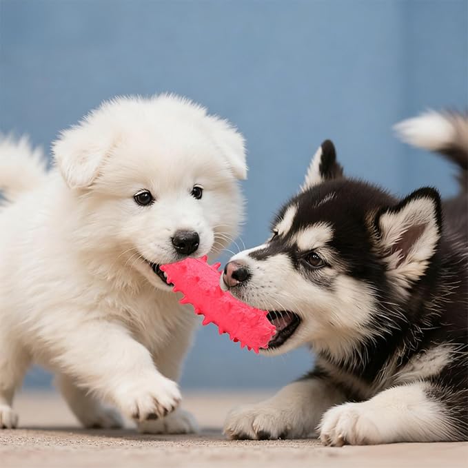 2 Pack Dog Toys for Aggressive Chewers, Tough Puppy Chew Toys Teething Bone for Puppies, Soft Foaming Rubber Interactive Toys for Small Medium Breed (Pink)