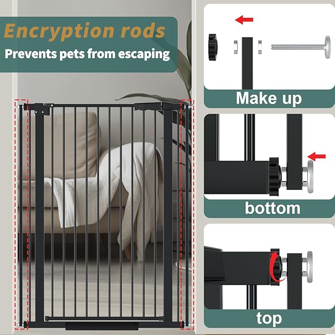 40.55" Tall, 30.11-34.05 Inch Wide, 1.37" Ultra Narrow Spacing Dog Pet Baby Gate Indoor for Doorway Hallway, Pressure Mounted 31 32 33 34 Inches Wide Black