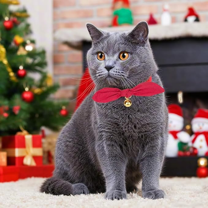 Bunny Ear Cat Collar with Bell and Bow Tie, Breakaway Cute Bowtie Kitten Collars(Red)