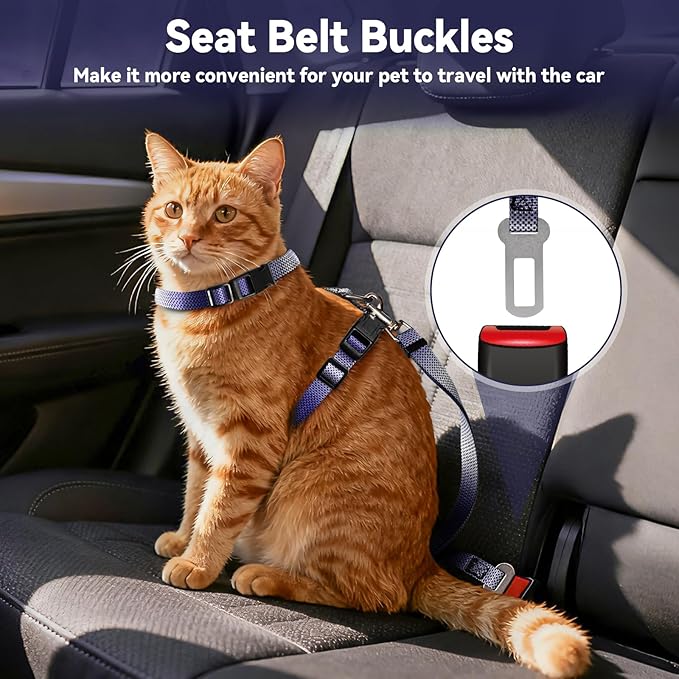 Cat Harness and Leash Set, 3-in-1 Escape Proof Adjustable, Comfortable Soft Lightweight, Safe, Easy to Wear, Walking Travel Kitten Harness for Small Medium Large Cats (Purple)