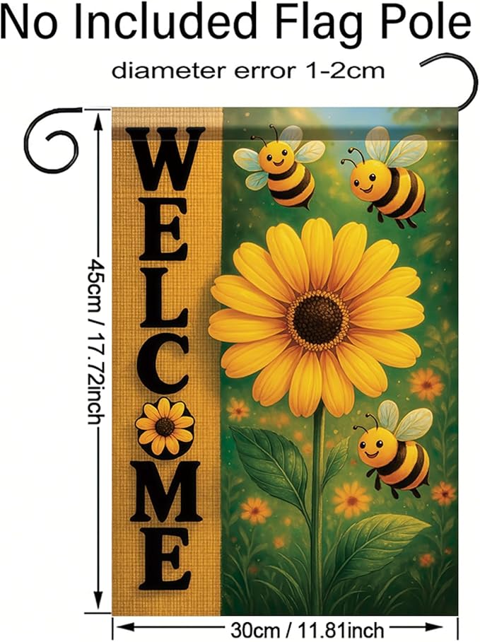 Spring Summer Garden Flag Bee Sunflower Flag 12x18 Inch Double-Sided Cute Welcome Yard Banner Floral Outdoor Decor for Porch Lawn Pathway Cottage Farmhouse Gift