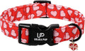 Valentine's Dog Collar, UP URARA PUP Pink Heart in Red Adjustable Pet Collar with Bowknot Charm, Wedding Dog Accessories for Small Medium Large Dogs