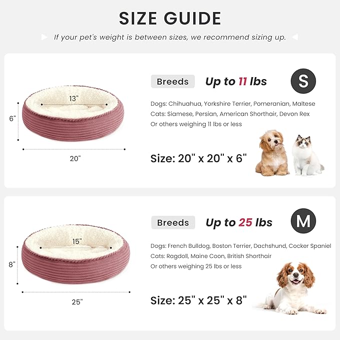 Love's cabin Round Donut Cat and Dog Cushion Bed, 20in Pet Bed for Cats or Small Dogs, Anti-Slip & Water-Resistant Bottom, Super Soft Durable Fabric Pet beds, Washable Luxury Bed Dusty Rose Stripe
