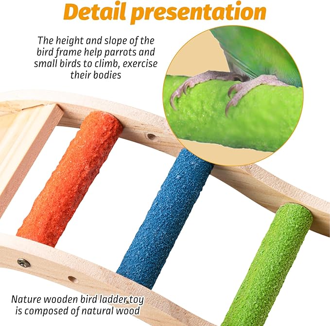 Hamiledyi Nature Wooden Bird Ladder Pet Parrots Climb Bridge Exercise Stands for Parakeet Climbing Chewing Bridge Bird Cage Accessories for Cockatiel Parakeet Lovebirds Budgie (Colorful)