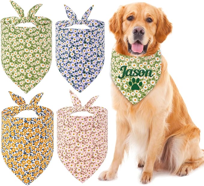 Personalized Dog Bandana with Embroidered Name, Custom Neckwear Dog Scarf Triangle Bibs Pet Accessories for Small Medium Large Dogs Cats Pets Birthday Gift