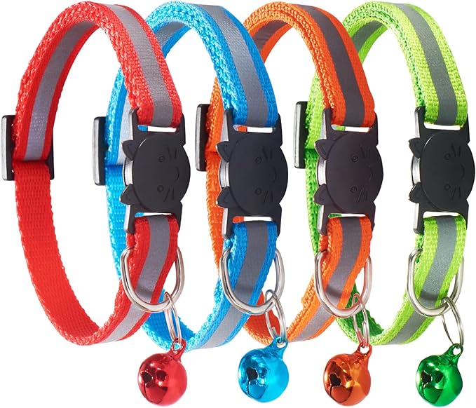 Breakaway Reflective Nylon Cat Collars with Bell (4 Colors)