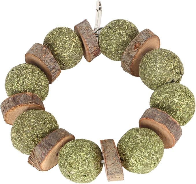 Wood and Straw Chew Toys, Edible and Non, Promote Teeth, Nutritious, for Small Animals Like Hamsters and Rabbits (Wooden Piece Round Ring)