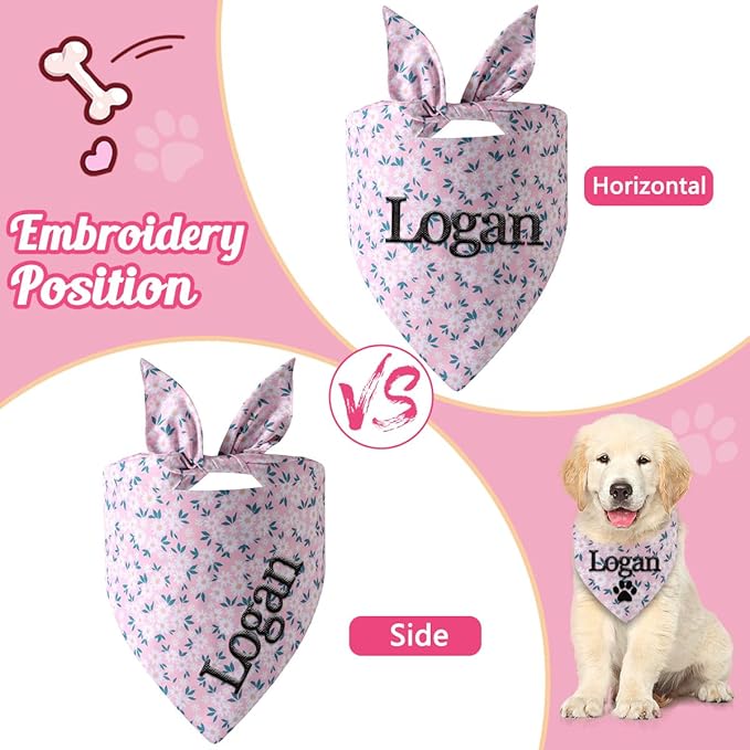 Personalized Dog Bandana Embroidered Name Custom Neckwear Dog Scarf Triangle Bibs Pet Accessories for Small Medium Large Dogs Cats Pets Birthday Gift
