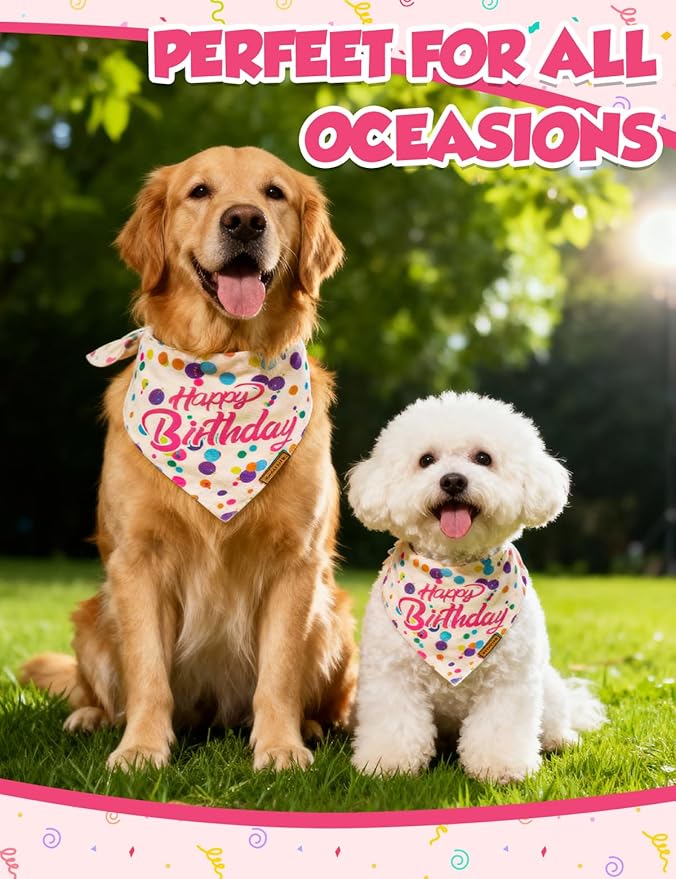 Luxury Double-Layer Dog Birthday Bandana – Handmade, Silk-Soft Polyester for All Dog Sizes | Birthday & Party Outfit | Gift-Ready Pet Accessory(Happy Birthday, Small)