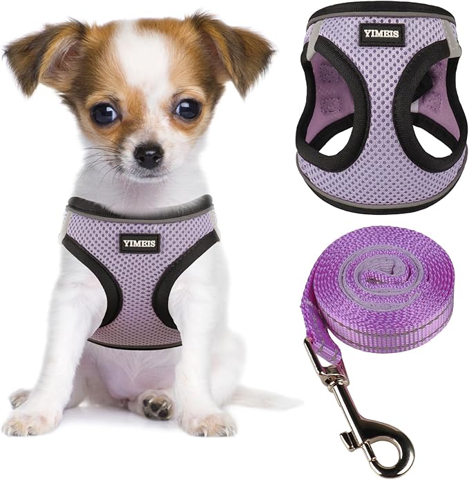 YIMEIS Dog Harness and Leash Set, No Pull Soft Mesh Pet Harness, Reflective Adjustable Puppy Vest for Small Medium Large Dogs, Cats (Taro Purple, X-Small (Pack of 1)