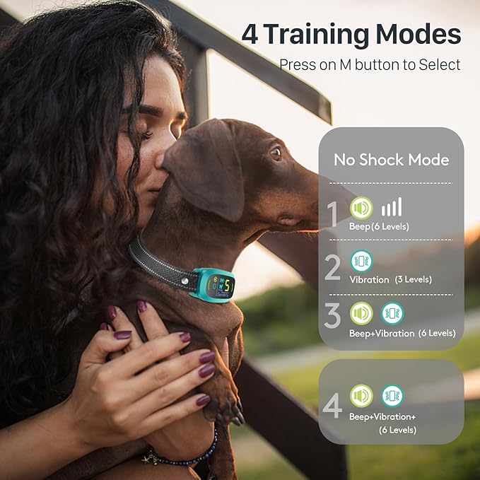 Dog Bark Collar for Large Medium Small Dogs, Rechargeable Smart Bark Collar, Anti Barking Training Collar with 5 Adjustable Sensitivity Beep Vibration (Teal)