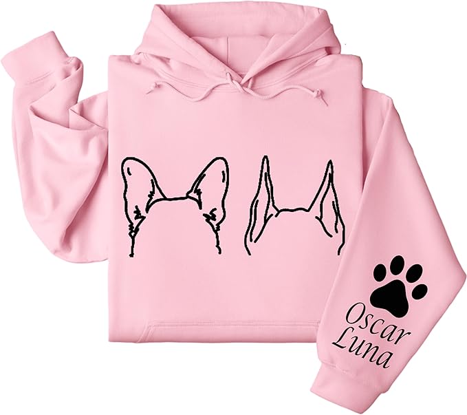 Custom Dog Mom Shirt for Women Pet Ears Sweatshirt with Name Unique Puppy Line Art Cute Dad Hoodie for DogDad Owner Lover