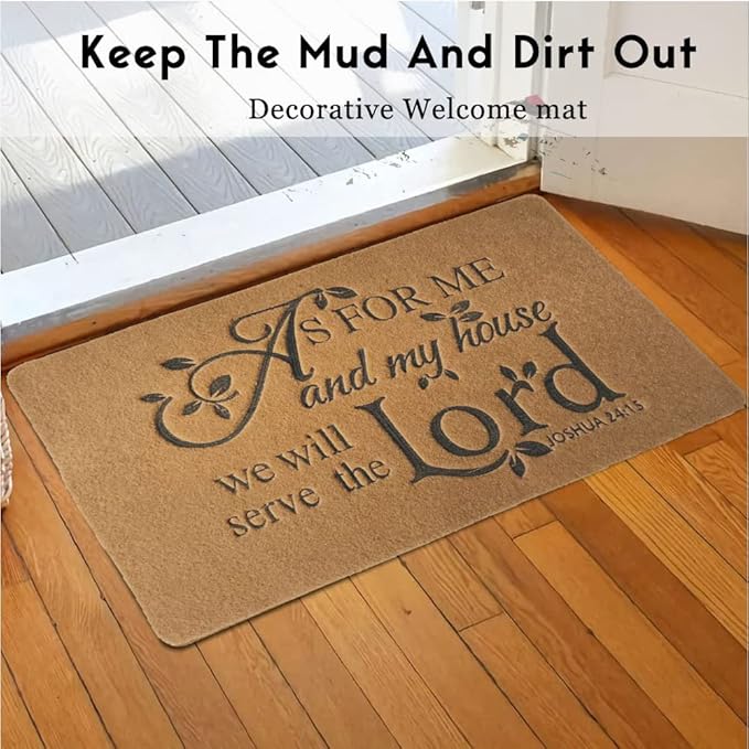 Coir Door Mat Outdoor Mats For Home Entrance,As FOR ME and My House We Will Serve The Funny doormats,Front Door mat,Indoor Entrance Embroidered Welcome Rubber Rugs Christmas Home Decoration 30”x 18”
