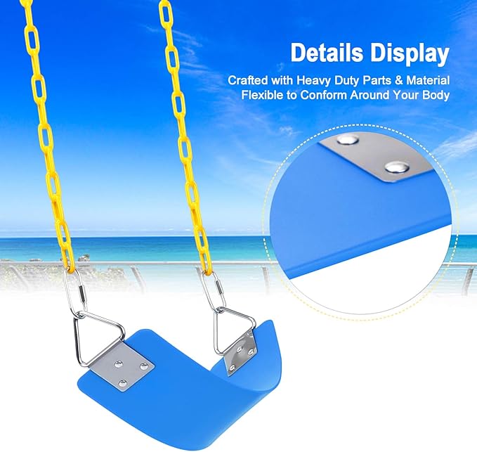 AGPTEK Swing Set, Seat with 66 Inch Anti-Rust Chains Thermoplastic Coated, Support 250lb, Cushion Accessories Replacement with Snap Hooks for Outdoors, Playground, Jungle & Gym - Blue
