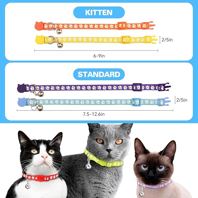 16 PCS Breakaway Cat Collars,Kitten Collar with Bell Cat Collars for Boy Girl Cats Breakaway Collar for Cats Glow in The Dark 6-9 Inch