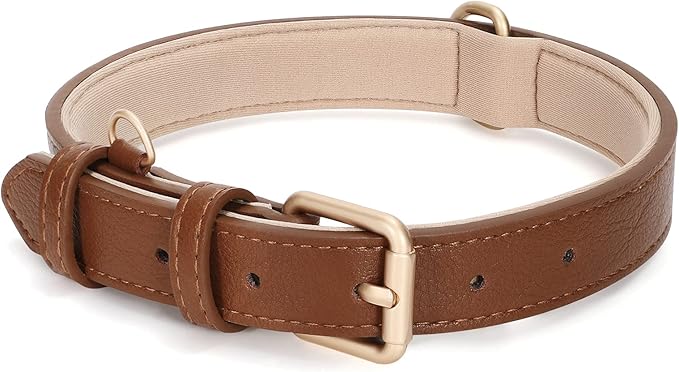 WHIPPY Leather Dog Collar for Small Medium Large Dog Adjustable Soft Breathable Leather Padded Puppy Collar with Alloy Buckle Heavy Duty Waterproof Classic Dog Pet Collar,Brown,S