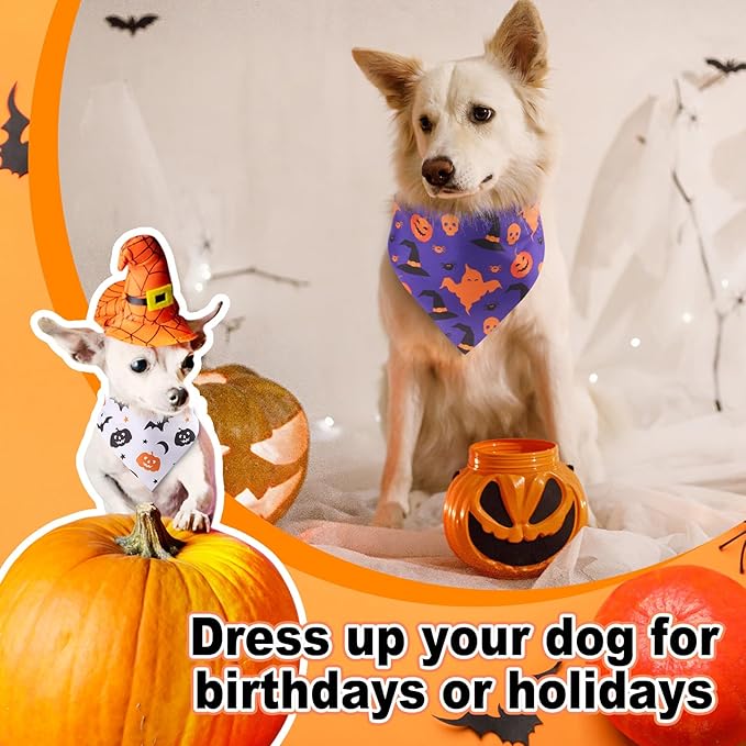 Sanwuta 120 Pcs Halloween Dog Bandanas Bulk Skeletons Pumpkin Bat Skull Ghost Spider Pet Costumes Scarf Washable Pet Scarves Adjustable Bibs for Small and Medium Pets, 30 Styles(Halloween)