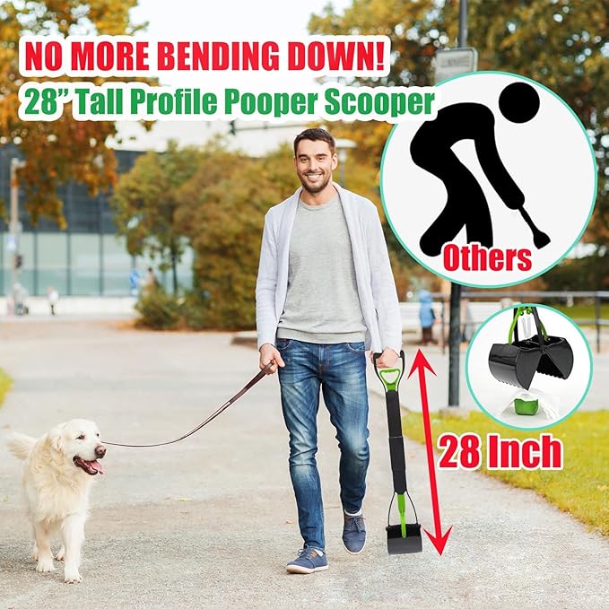 6Pack - Large Dog Pooper Scooper for yard - 20L Step Dog Poop Trash Can Outside - Pet Waste Container Outdoor with Removable Inner Bin - 28" Pooper Scooper & Long Handle Metal Tray&Rake & 50 Waste Bag