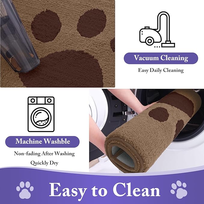 Buganda Dog Door Mat for Muddy Paws, Absorbent Dirt Trapper Non Slip Indoor Doormats, Washable Low-Profile Mat for Mud Dogs, Entryway Carpet for Inside Floor (48x30 Inches, Beige)