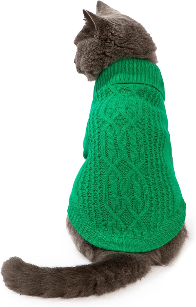 Stretchy Cat Sweater - 17 Colors & 6 Sizes | Snug Winter-Ready Knit for Boy/Girl Cats & Kittens(Dark Green, Medium)