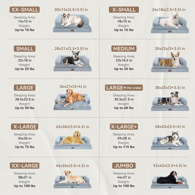 Large Dog Bed Orthopedic Washable, Big Large XXXLarge Dogs, Orthopedic Grey Extra Dog Bed with Waterproof Cover and Removable Egg Foam, Couch Bed Bolster