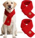 BWOGUE 2-Piece Knitted Dog Christmas Scarf & Bandana with Red Design for Medium/Large Dogs - Winter Warm Holiday Pet Costume Accessory (Red)